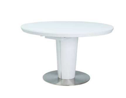 Masa extensibila ORBIT din MDF cu sticla securizata termorezistenta alba 120-160xH76cm
