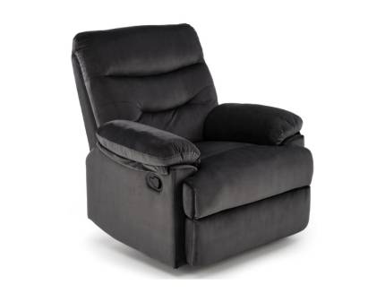 Fotoliu DRAGER cu recliner manual, catifea black 77x90-160xH105cm