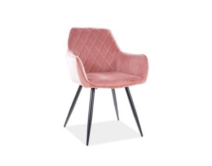 Scaun tapitat LINEA VELVET catifea somon pink 59x59xH82cm, picioare negre