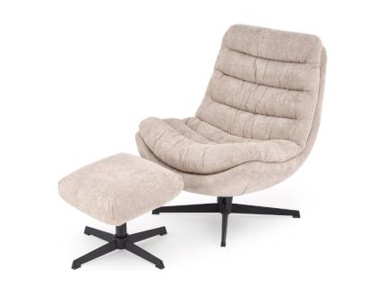 Fotoliu rotativ cu taburet OLYMPIC confortabil, material texil cappuccino 75x88xH94cm