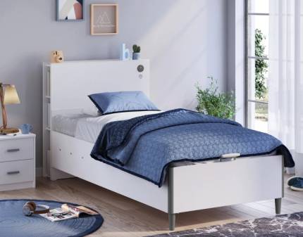 Pat cu lada si tablie cu sertare (100x200cm) WHITE 