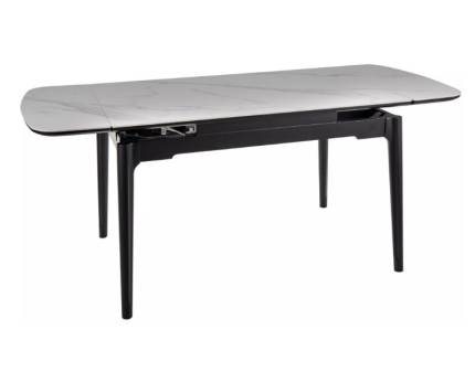Masa extensibila SENTO WHITE din ceramica alb lucios, lemn negru 120-180x80xH75cm