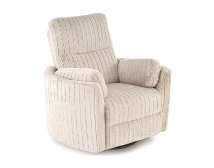Fotoliu PEGAS rotativ cu recliner electric, incarcare USB integrata, functie de balansoar, material plusat bej, confortabil 110x110-170xH81-108cm
