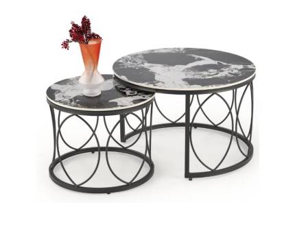 Set 2 masute ALEXANDRA din ceramica cu efect de marmura neagra, metal negru 70xH46cm / 50xH41cm