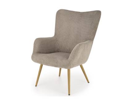 Fotoliu AMARO material plusat-raiat grey, picioare nuanta lemnului, design scandinav 70x80xH97cm 