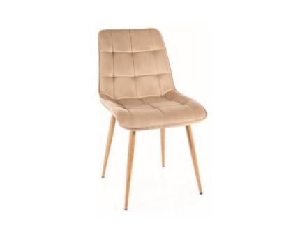 Scaun tapitat CHIC D VELVET catifea beige 50x58xH88cm, picioare nuanta lemnului